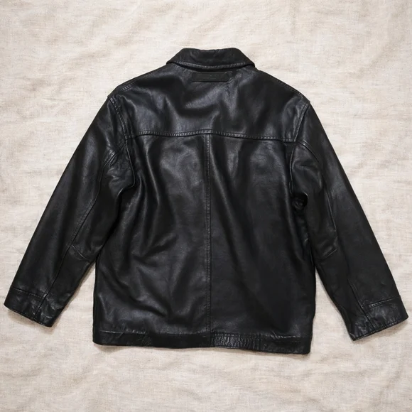 Vintage Y2K NAUTICA Genuine Leather Jacket Mens 44 Black Soft Leather Zip Front - Picture 7 of 8